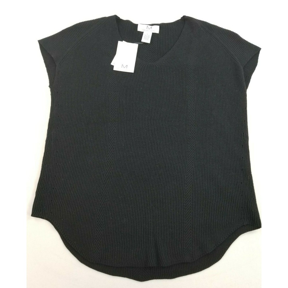 Magaschoni Women Black Cotton Linen Knit Sweater Shirt G801120 Short Sleeve S